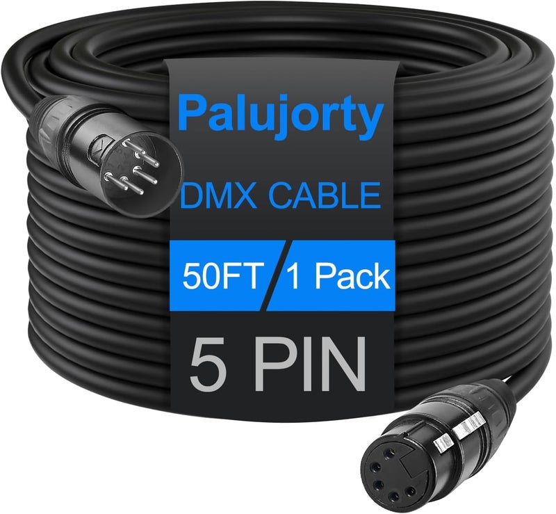 Palujorty كابل DMX 5 دبابيس بطول 50 قدم مع قفل لولبي و 3 موصلات لإضاءة المسرح وأضواء الدي جي ووحدة التحكم - Image 1